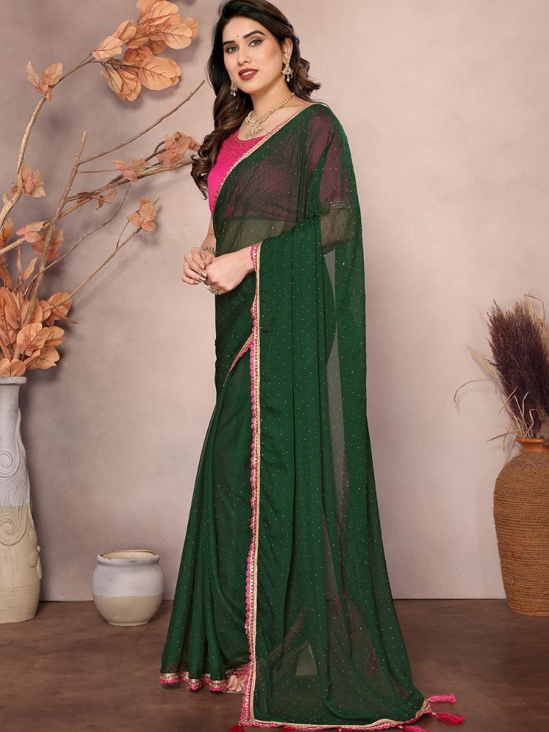 

KALINI Poly Georgette Saree, Green