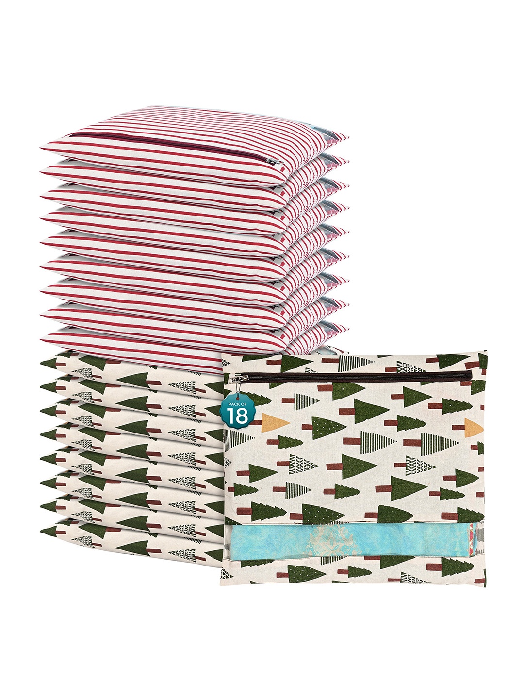 

Kuber Industries Green 18 Pcs Regular Single Saree Cover Multi-Utility Storage Organisers