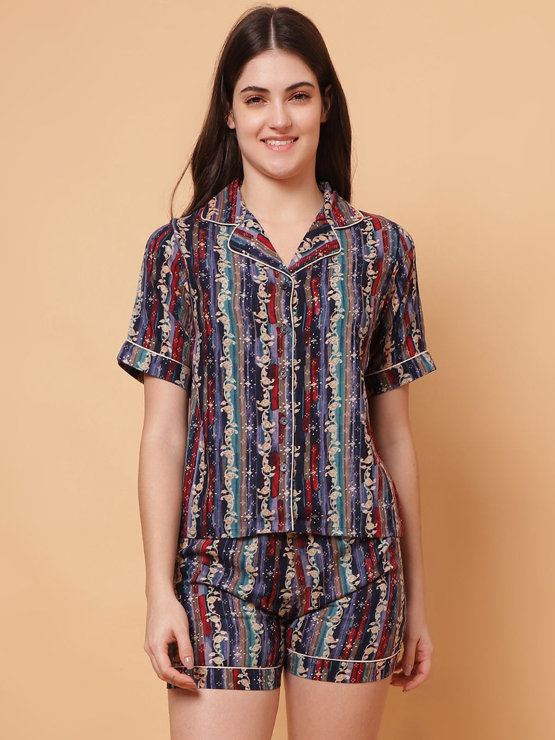 

Unifringe Women Printed Night suit, Purple