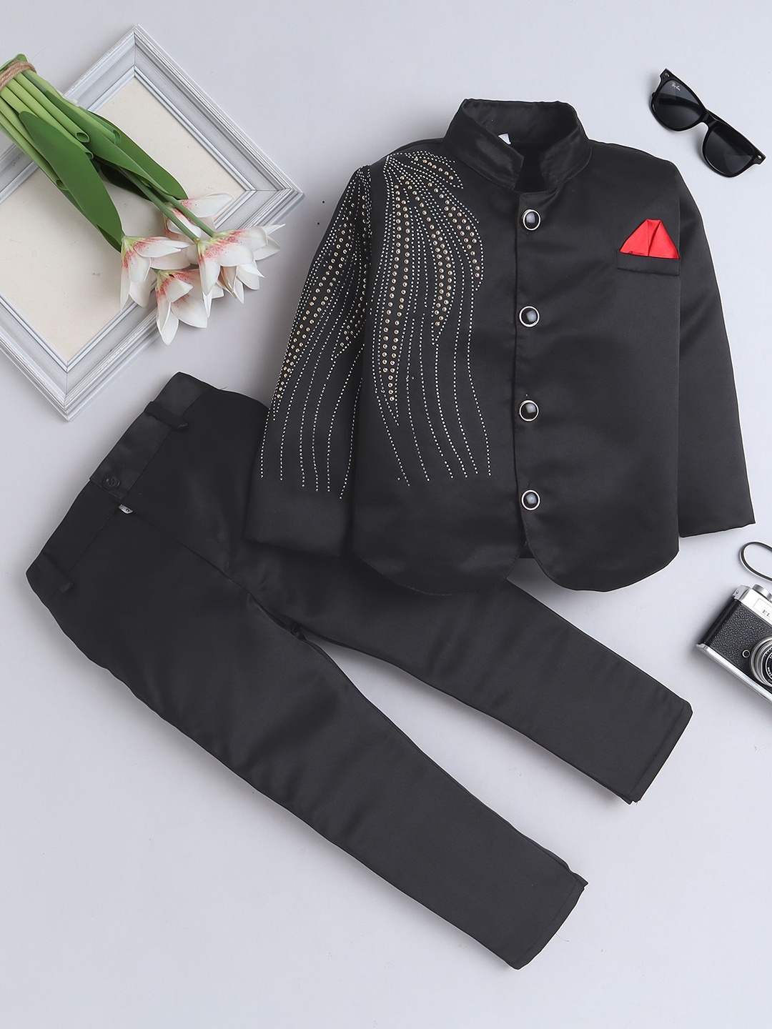 

BAESD Boys 2-Piece Embroidered Suit, Black