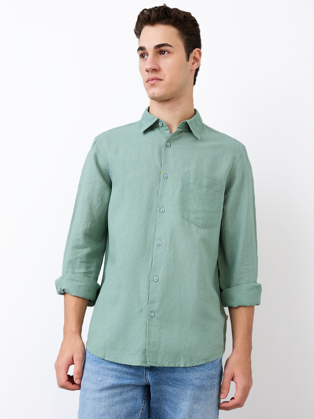 

SPYKAR Men Spread Collar Solid Cotton Casual Shirt, Green