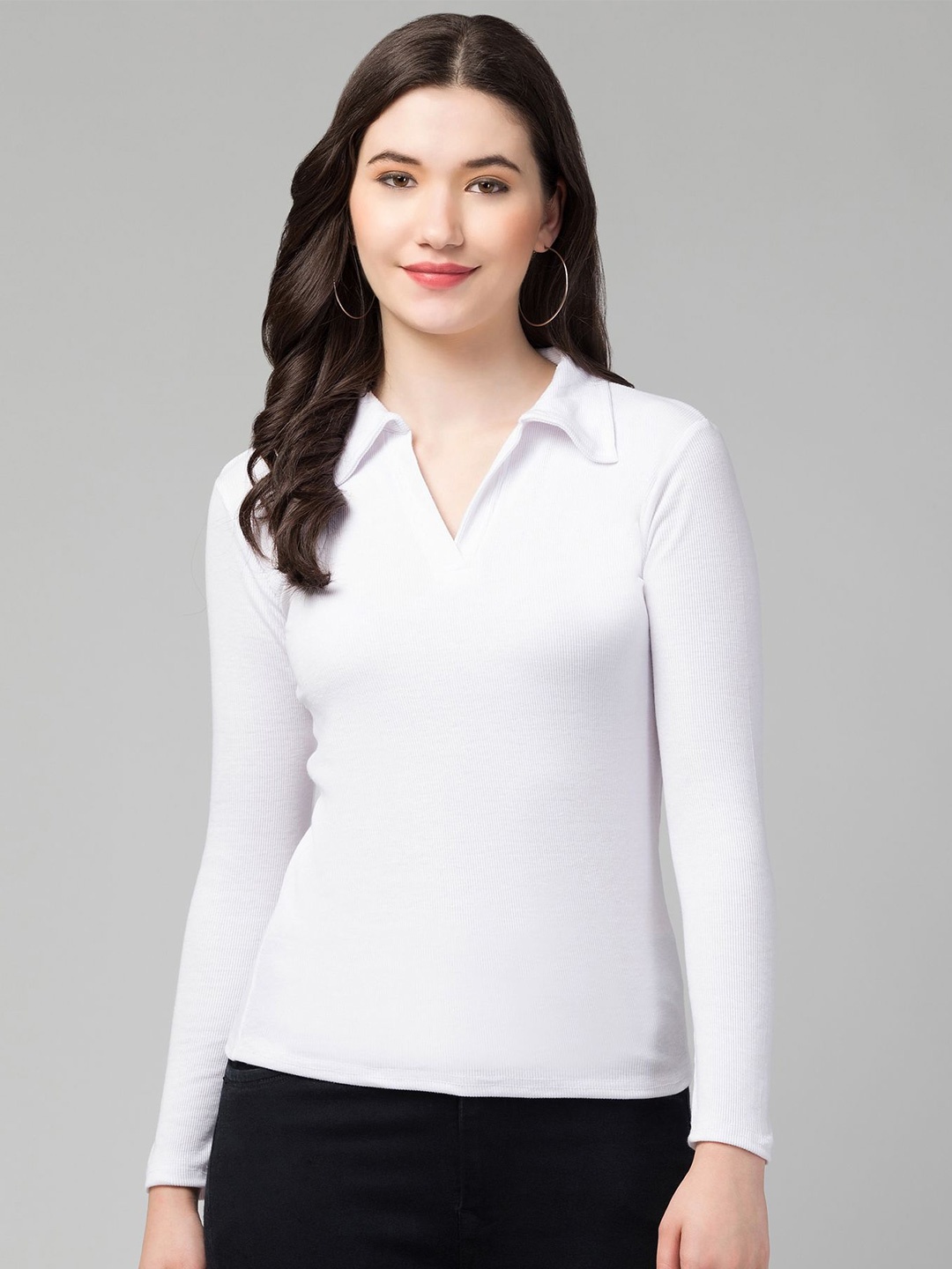 

Swaggish Applique Shirt Style Top, White