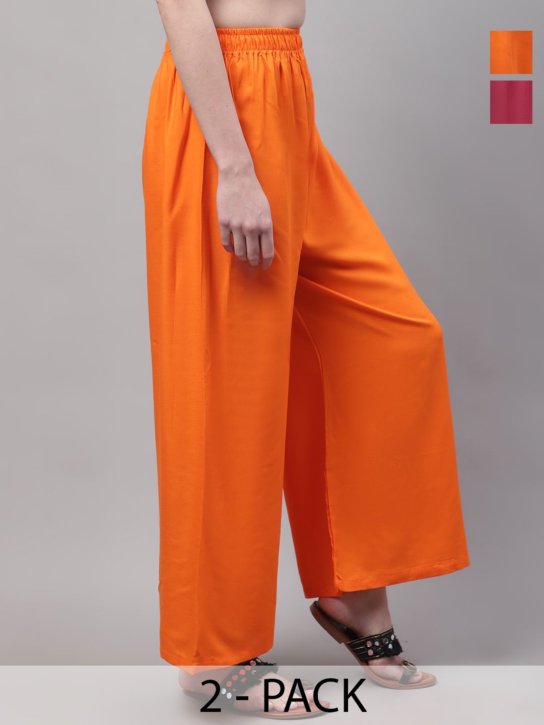 

Valles365 by S.C. Women Pack Of 2 Flared Ethnic Palazzos, Orange