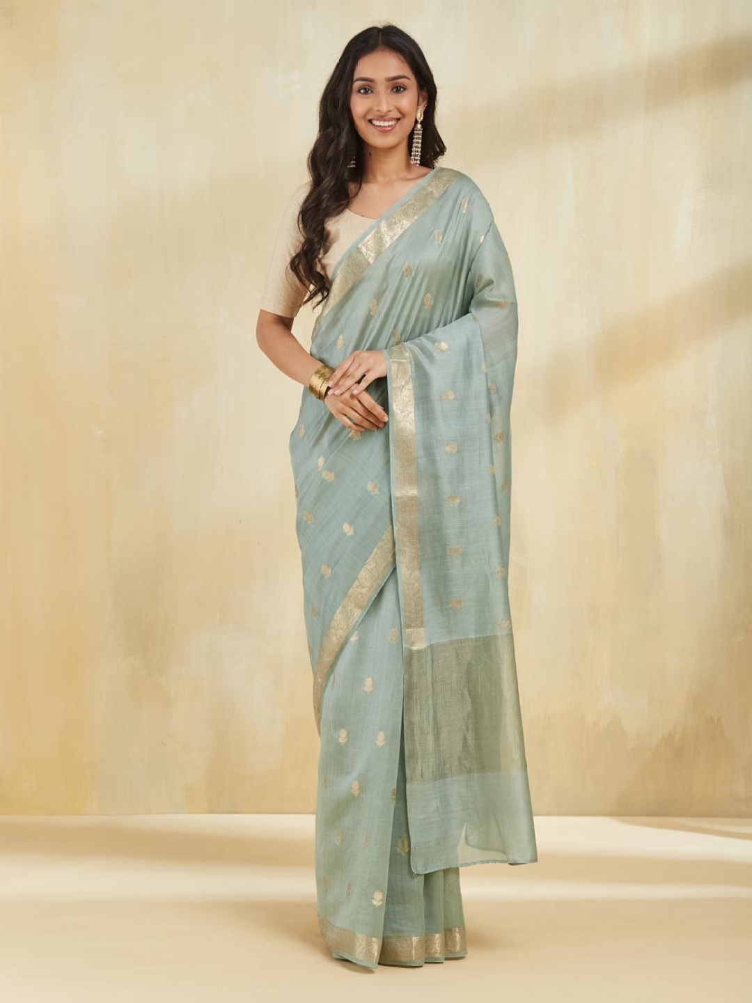 

Fabindia Woven Design Zari Saree, Green