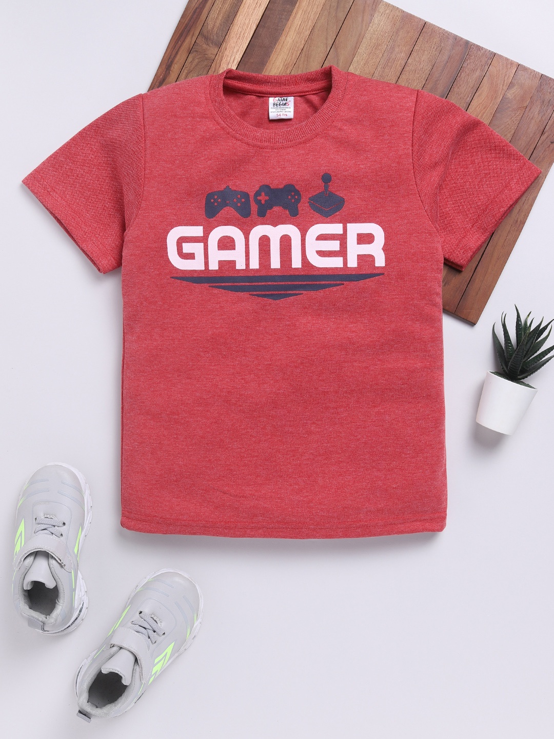 

Here&Now X Game Begins Boys Typography Print T-shirt, Maroon