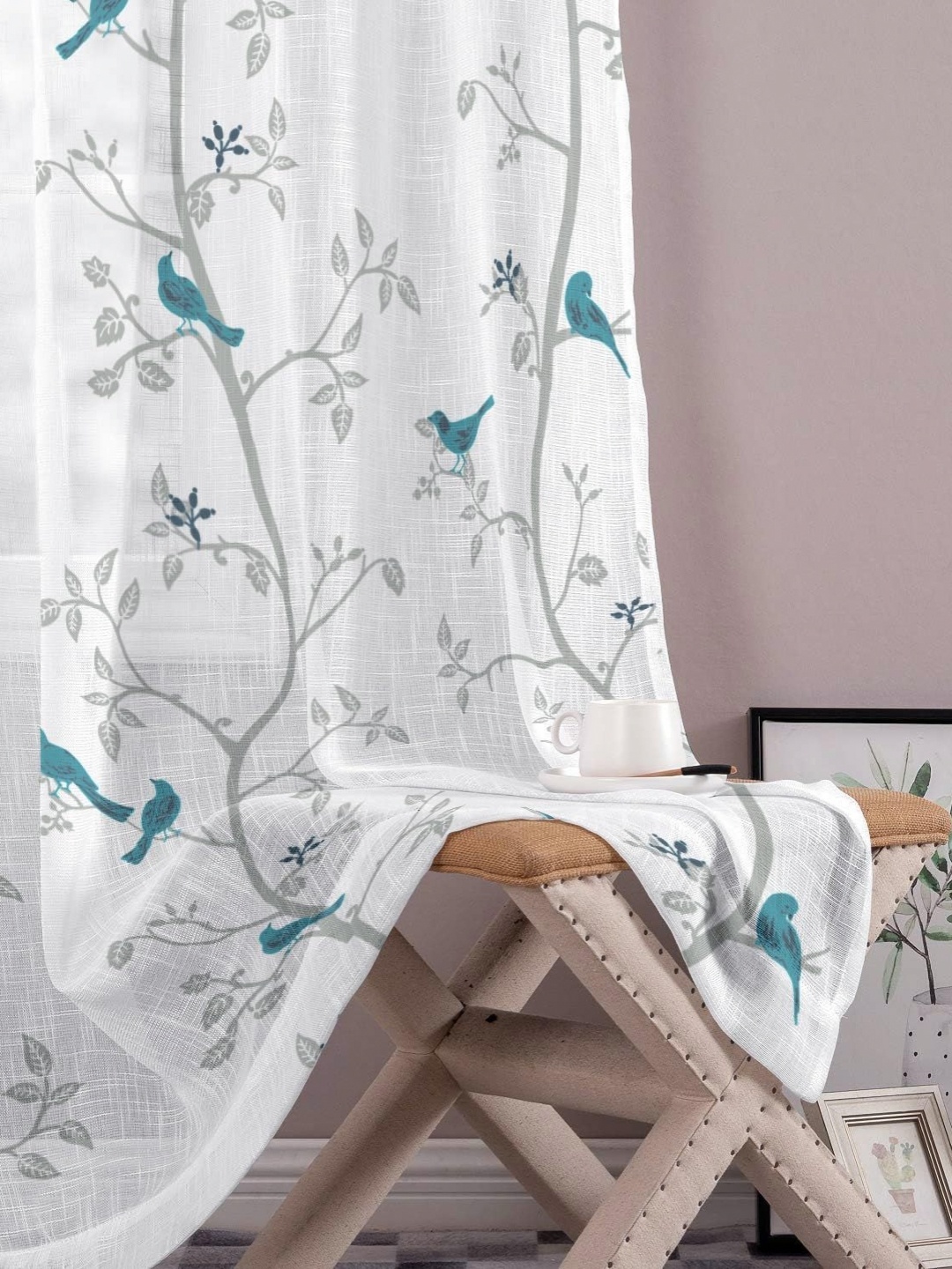 

Tranquebar Home Blue & White Set of 2 Floral Sheer Window Curtain