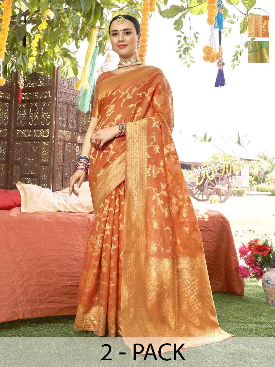 

Anouk Rustic Woven Design Chanderi Saree, Orange