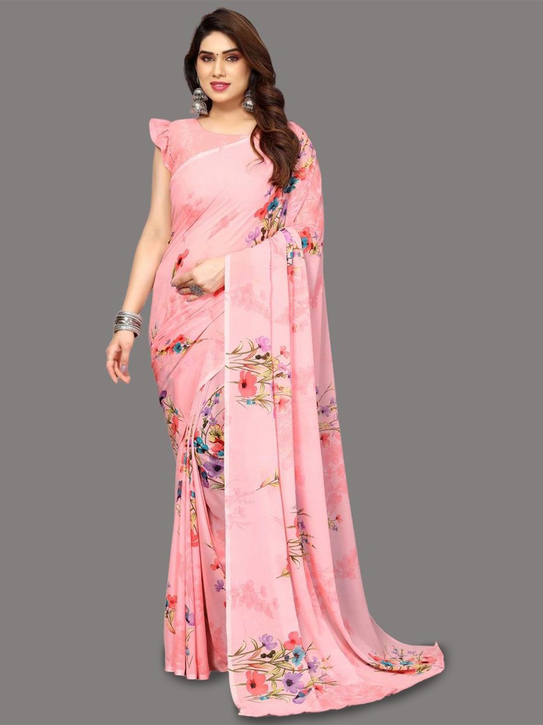 

HERE&NOW Floral Printed Saree, Peach