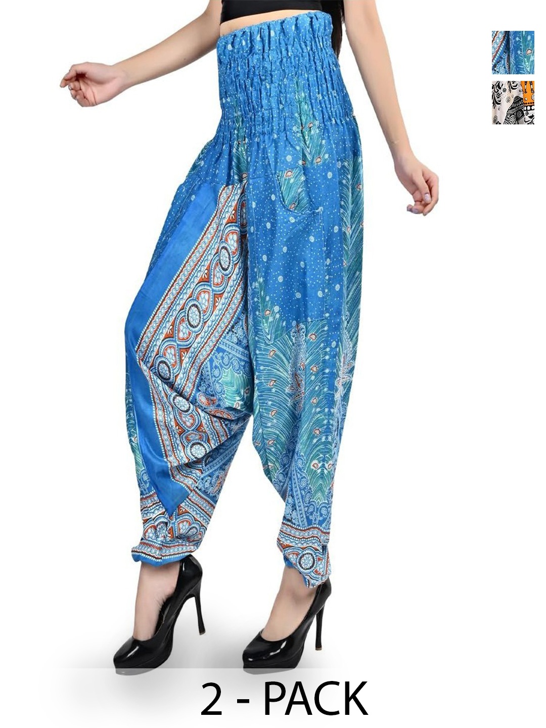 

NarNari Women Pack Of 2 Printed Loose-Fit Harem Pants, Blue