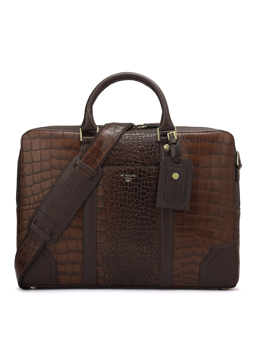 

Da Milano Men Textured Leather Laptop Bag, Brown