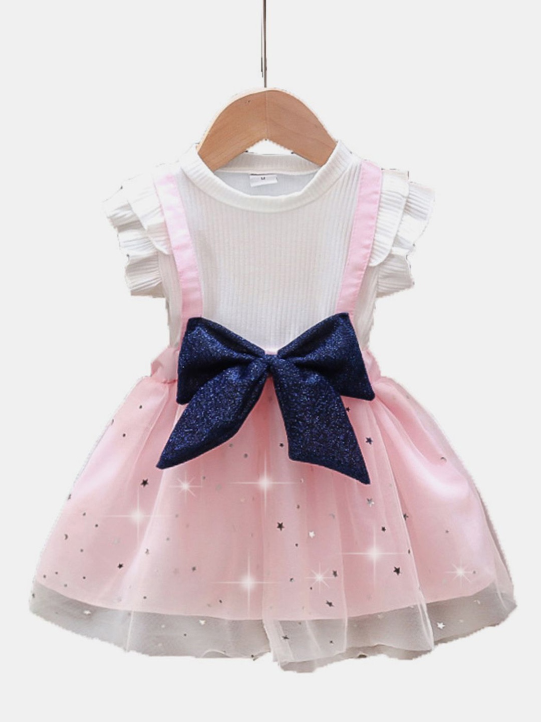 

YK Girls Embellished Colourblocked Cotton Fit & Flare Dress, Pink