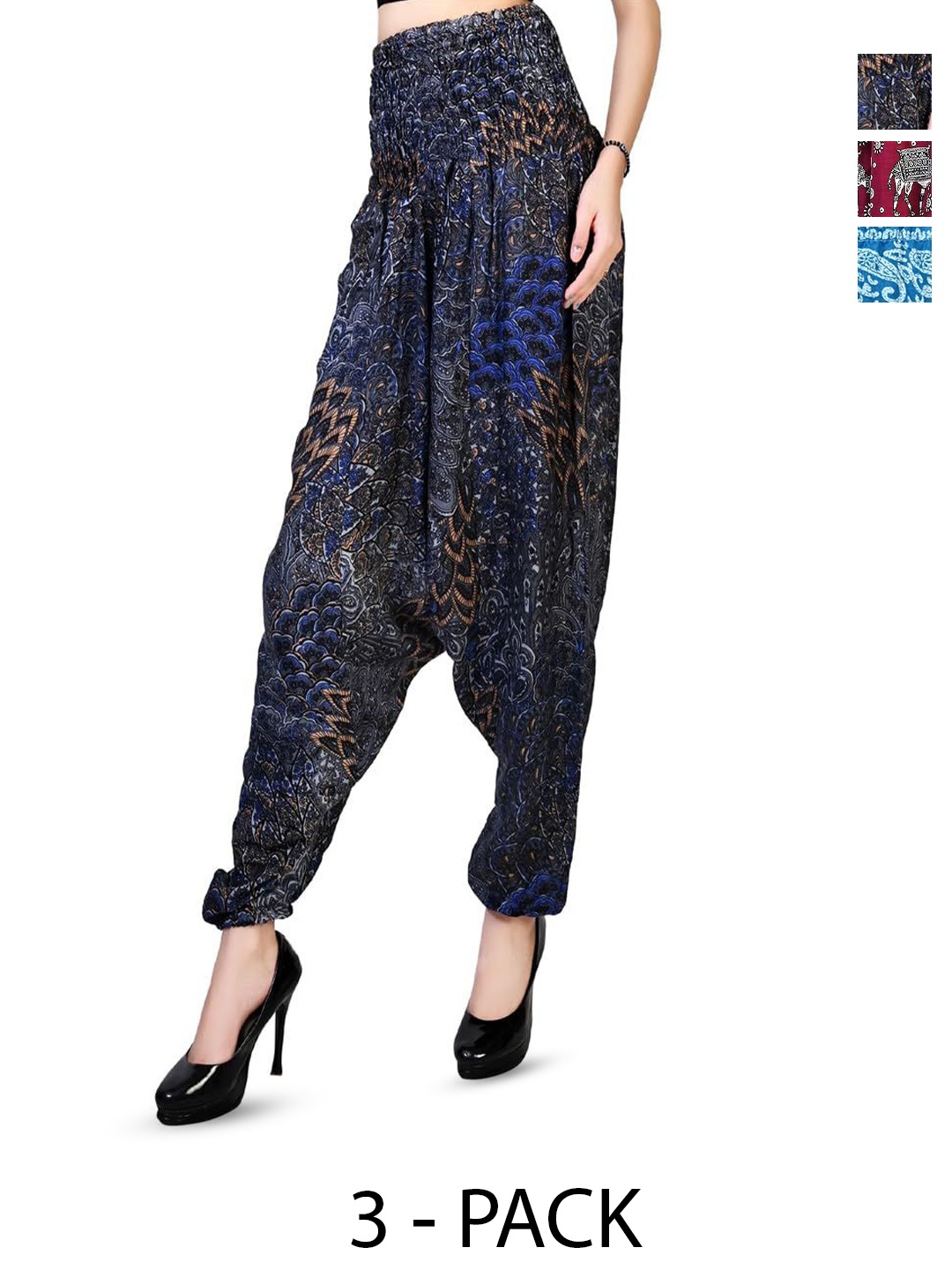 

NarNari Women Pack Of 3 Cotton Printed Harem Pants, Blue