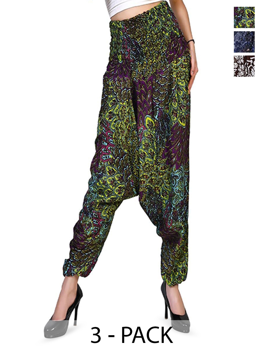 

NarNari Women Pack Of 3 Printed Mid-Rise Harem Pants, Blue