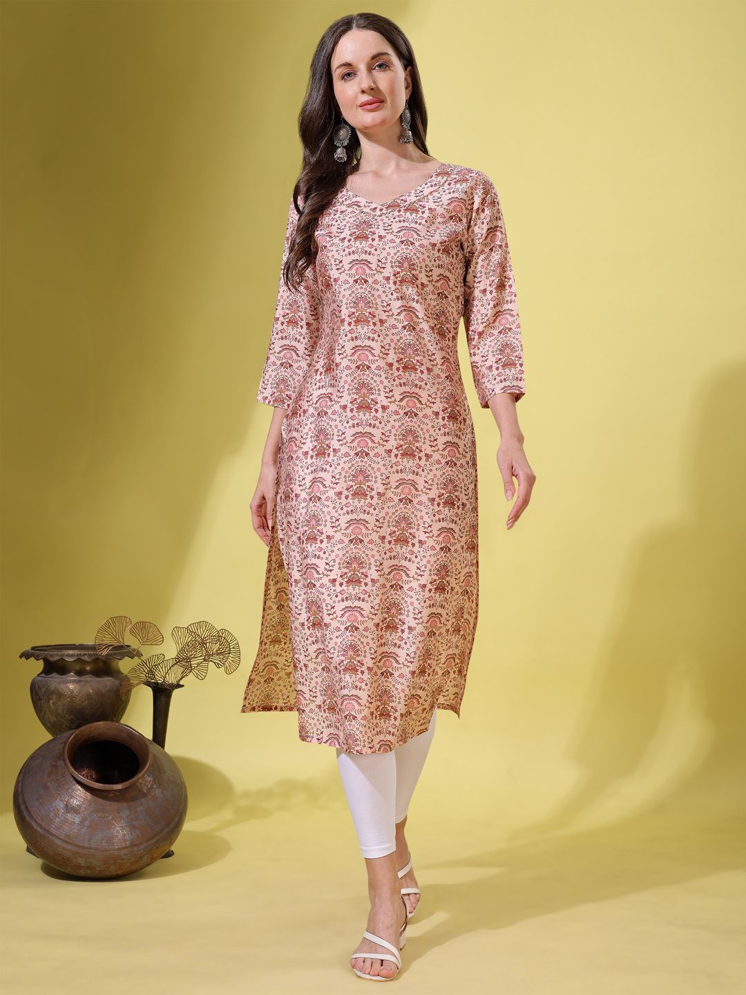 

Tikhi Imli Women Ethnic Motifs Printed Kurta, Peach