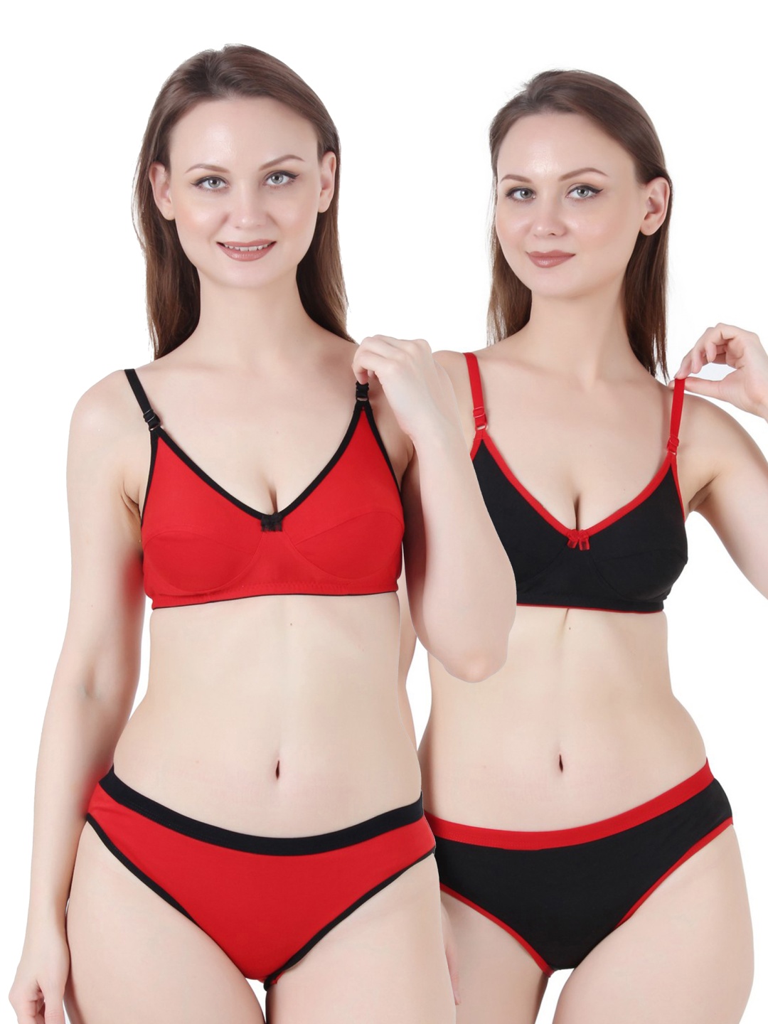 

chia fashions Pack Of 2 Non-Padded Lingerie Set - CHFS-777-RED-BLK-30B