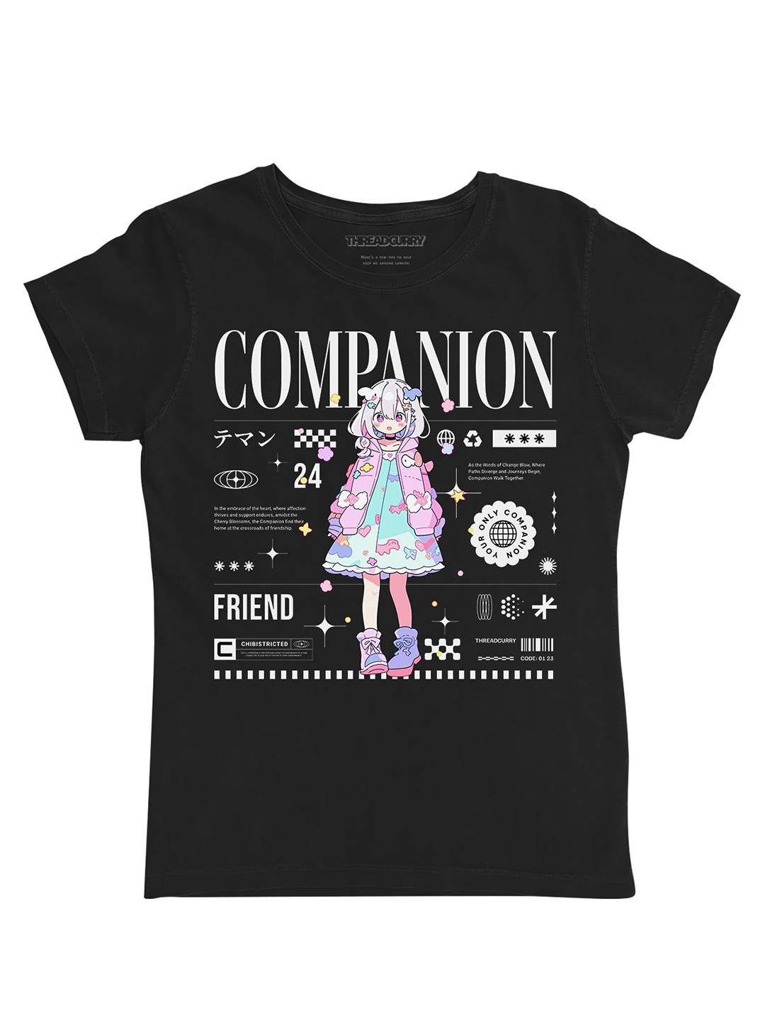 

THREADCURRY Girls Printed T-shirt, Black
