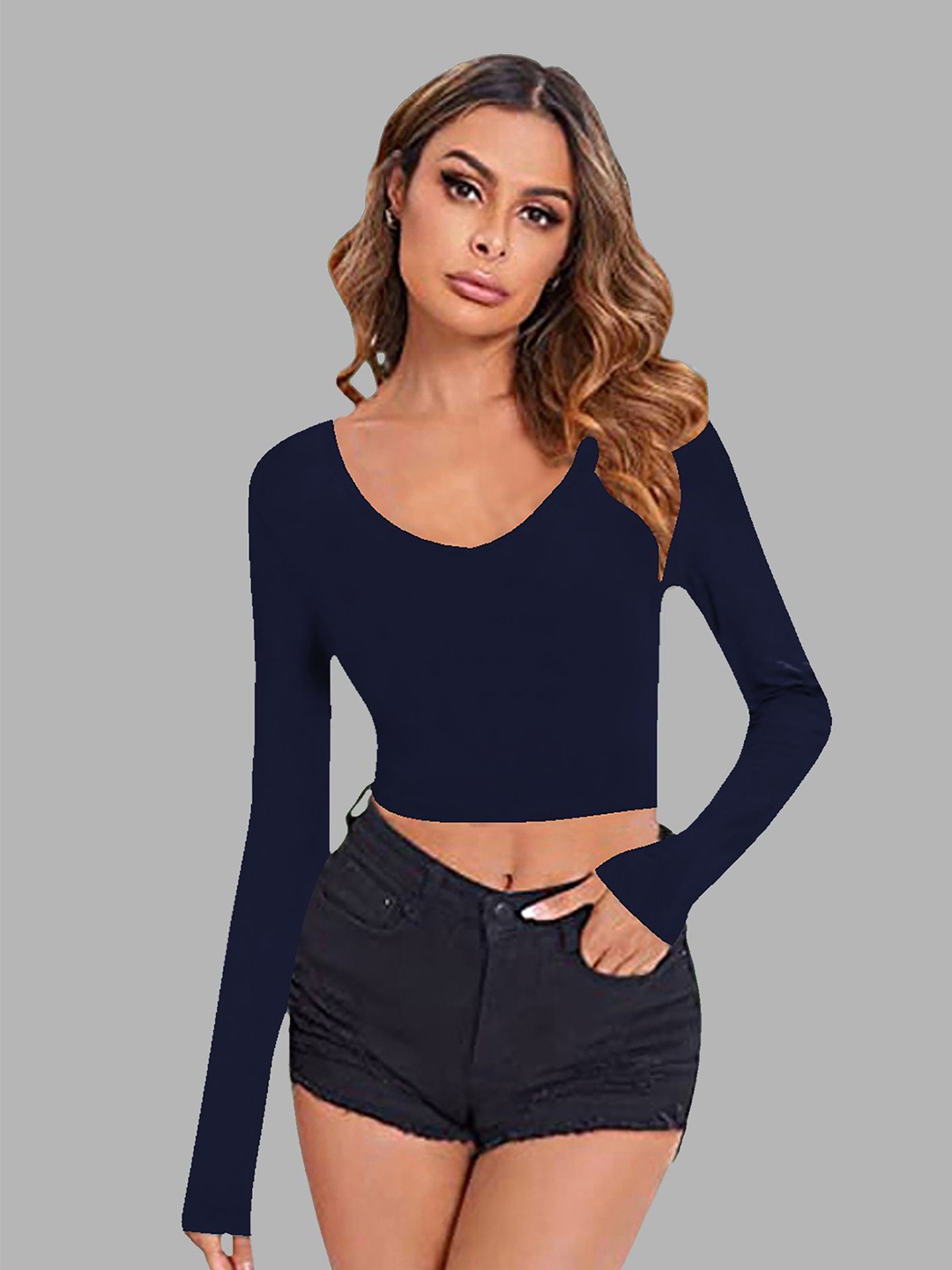 

Dream Beauty Fashion Women Fitted Crop Top, Navy blue