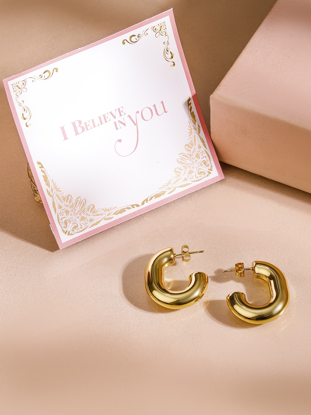 

Rubans Valentine's 18KT Gold-Plated Stainless-Steel Tarnish Free Waterproof Hoop Earrings