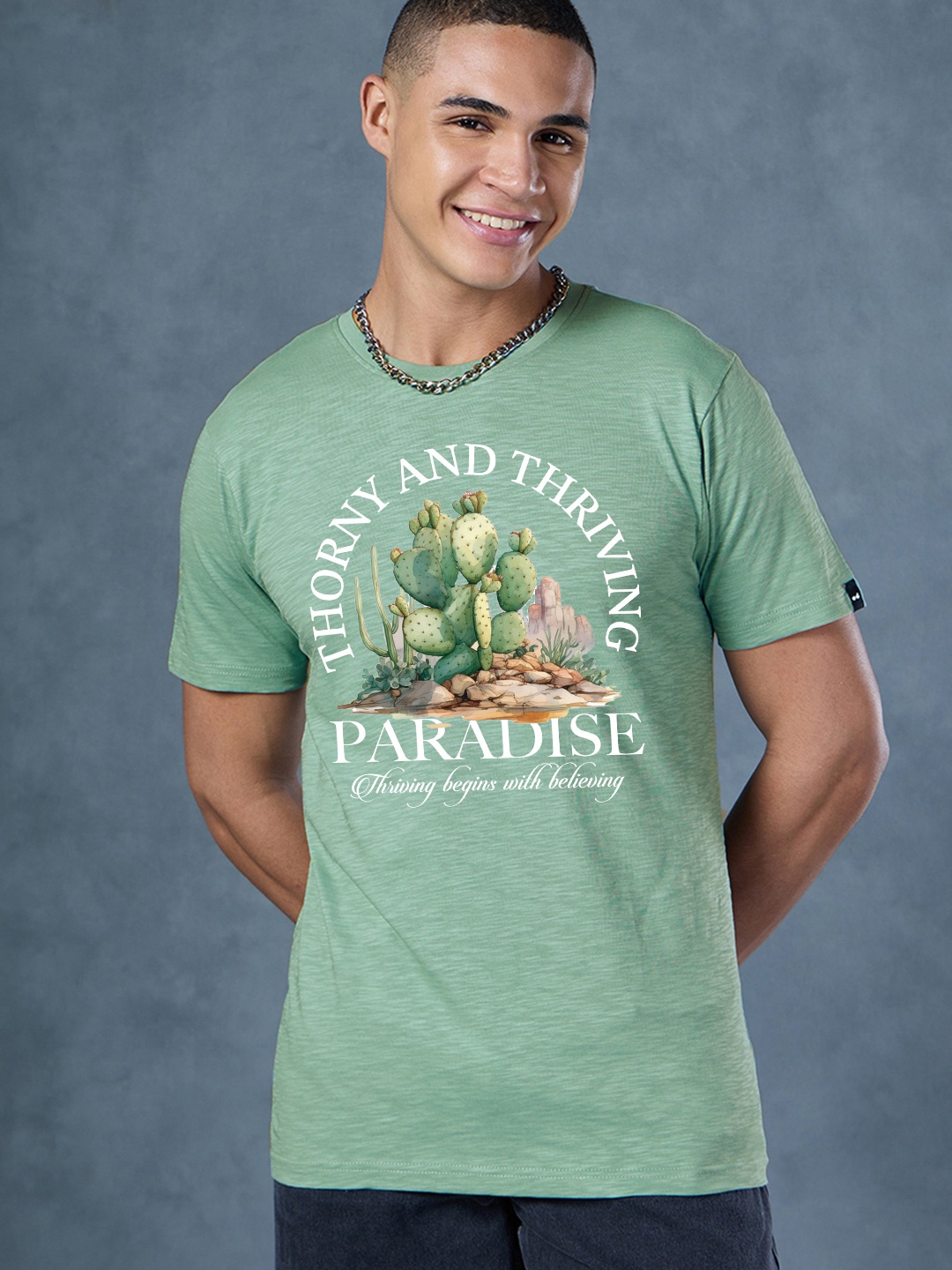 

Bewakoof AIR Men Graphic Printed Round Neck Cotton T-shirt, Green