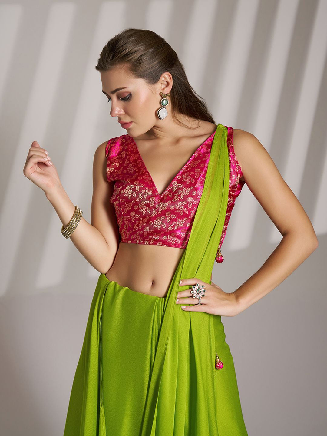 

Mitera Pure Chiffon Saree With Blouse Piece, Fluorescent green