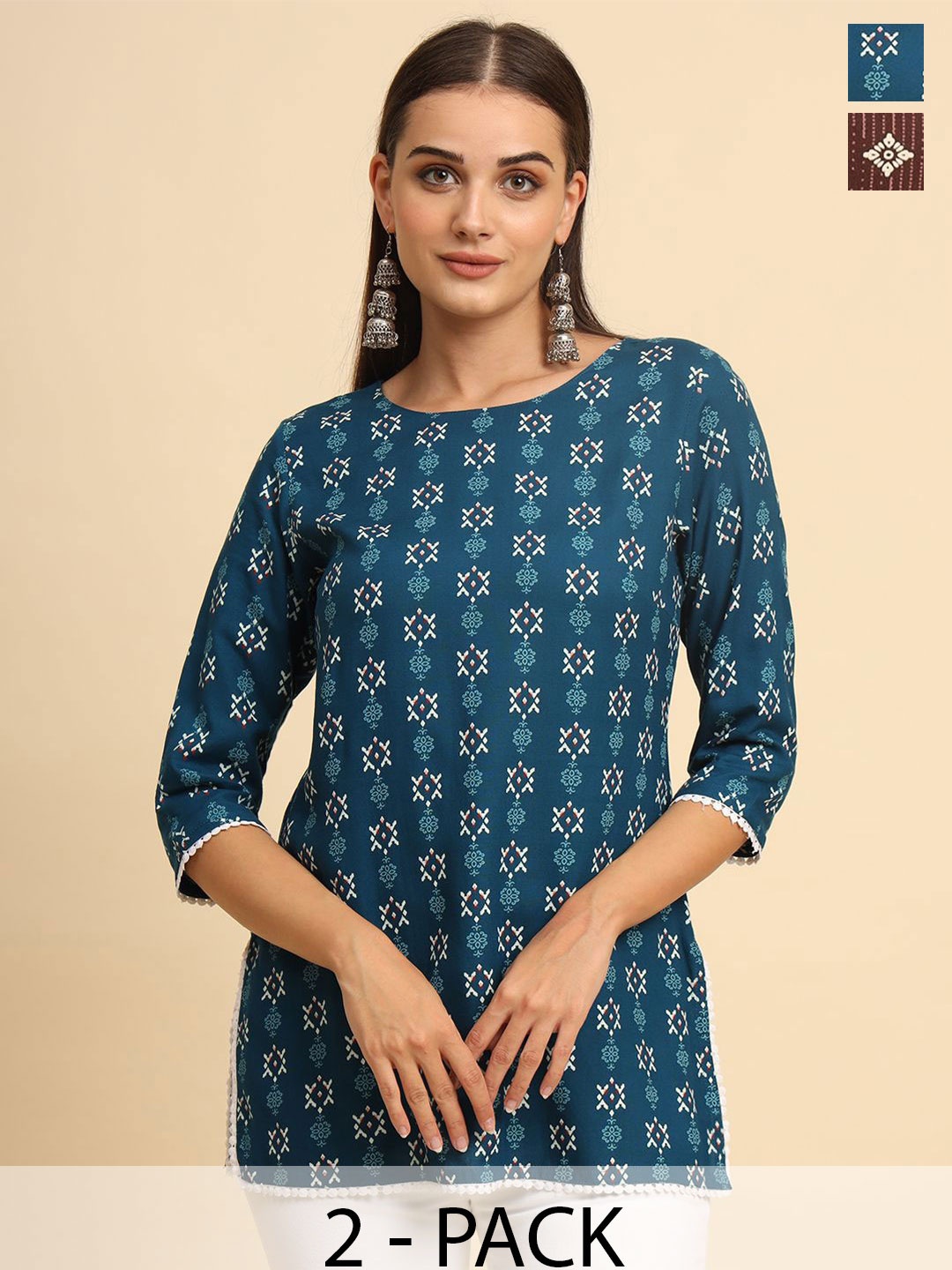 

Anouk Rustic Geometric Printed Gotta Patti Gotta Patti Kurti, Blue