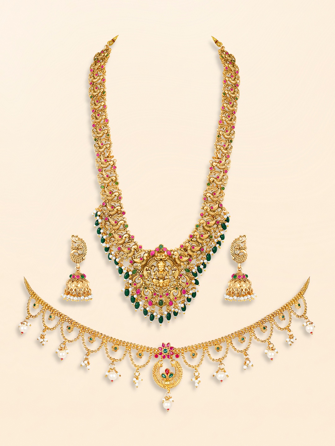 

Peora Gold Plated Stone Studded & Beaded Jewellery Set