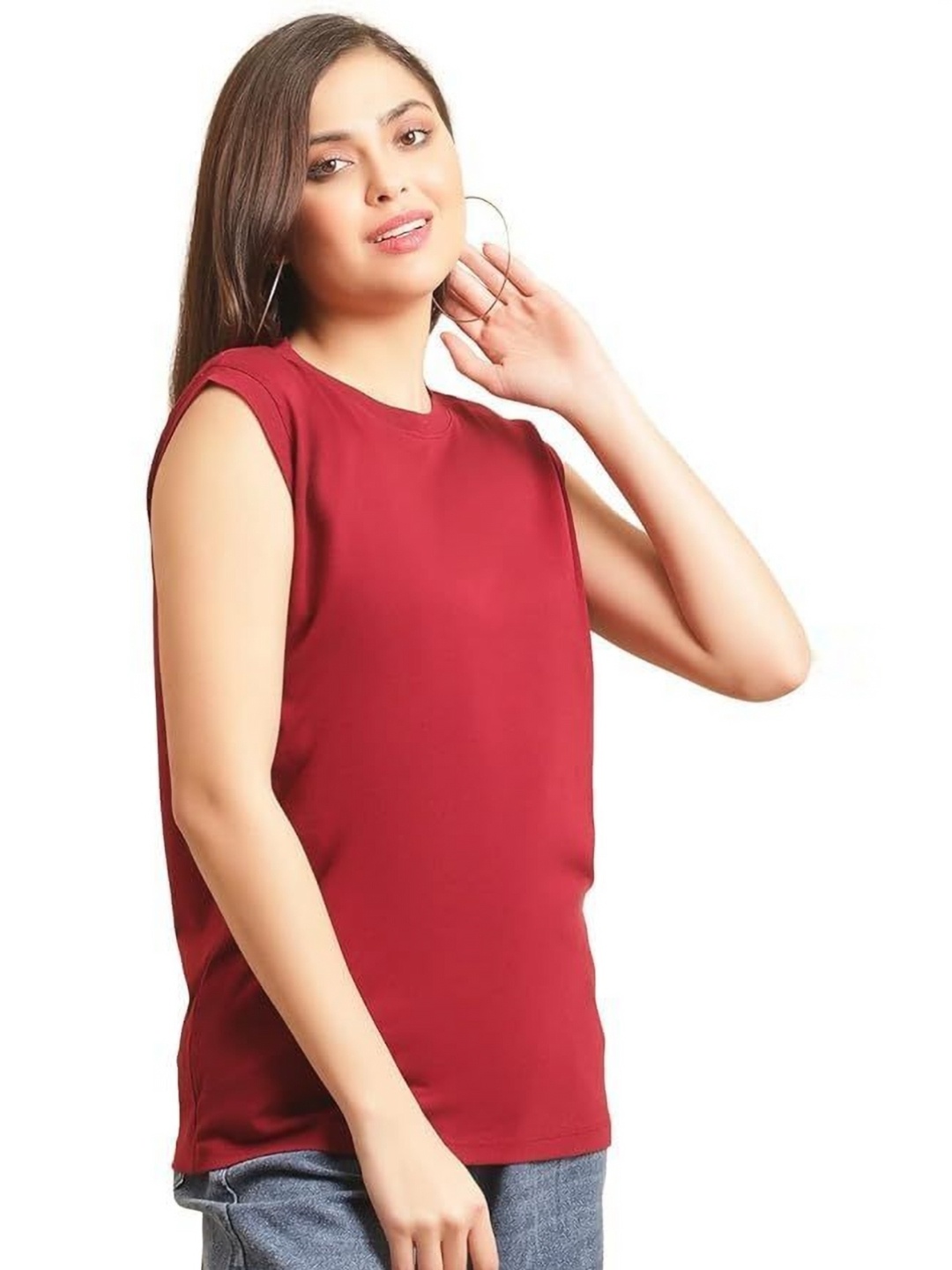 

NOTWILD Women Solid Cotton Casual T-shirt, Maroon