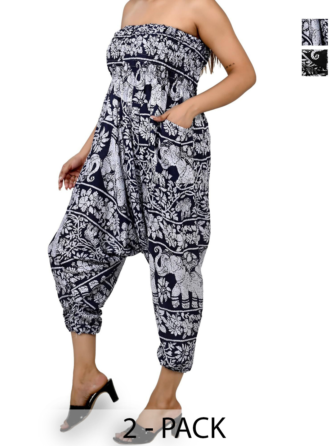 

NarNari Pack Of 2 Printed Loose-Fit Harem Pants, Black