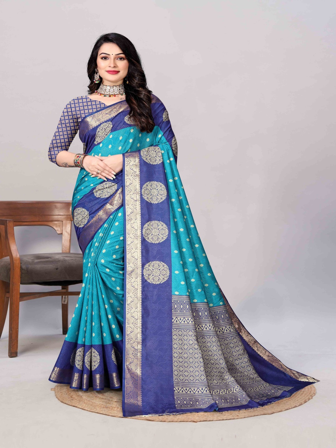 

NIRMAL CREATION Woven Design Zari Pure Crepe Saree, Blue