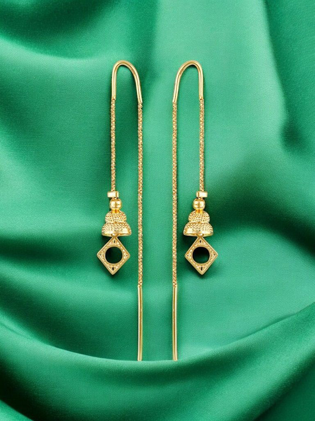 

Vighnaharta Gold-Plated Contemporary Shaped Drop Earrings