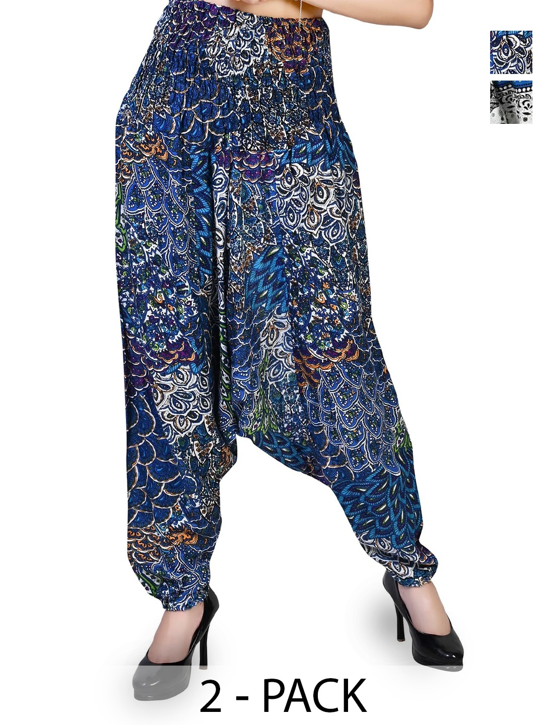 

NarNari Women Pack Of 2 Printed Mid-Rise Harem Pants, Blue