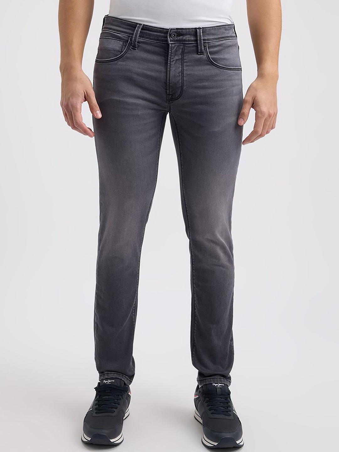 

Pepe Jeans Men Slim Fit Low-Rise Heavy Fade Stretchable Jeans, Grey