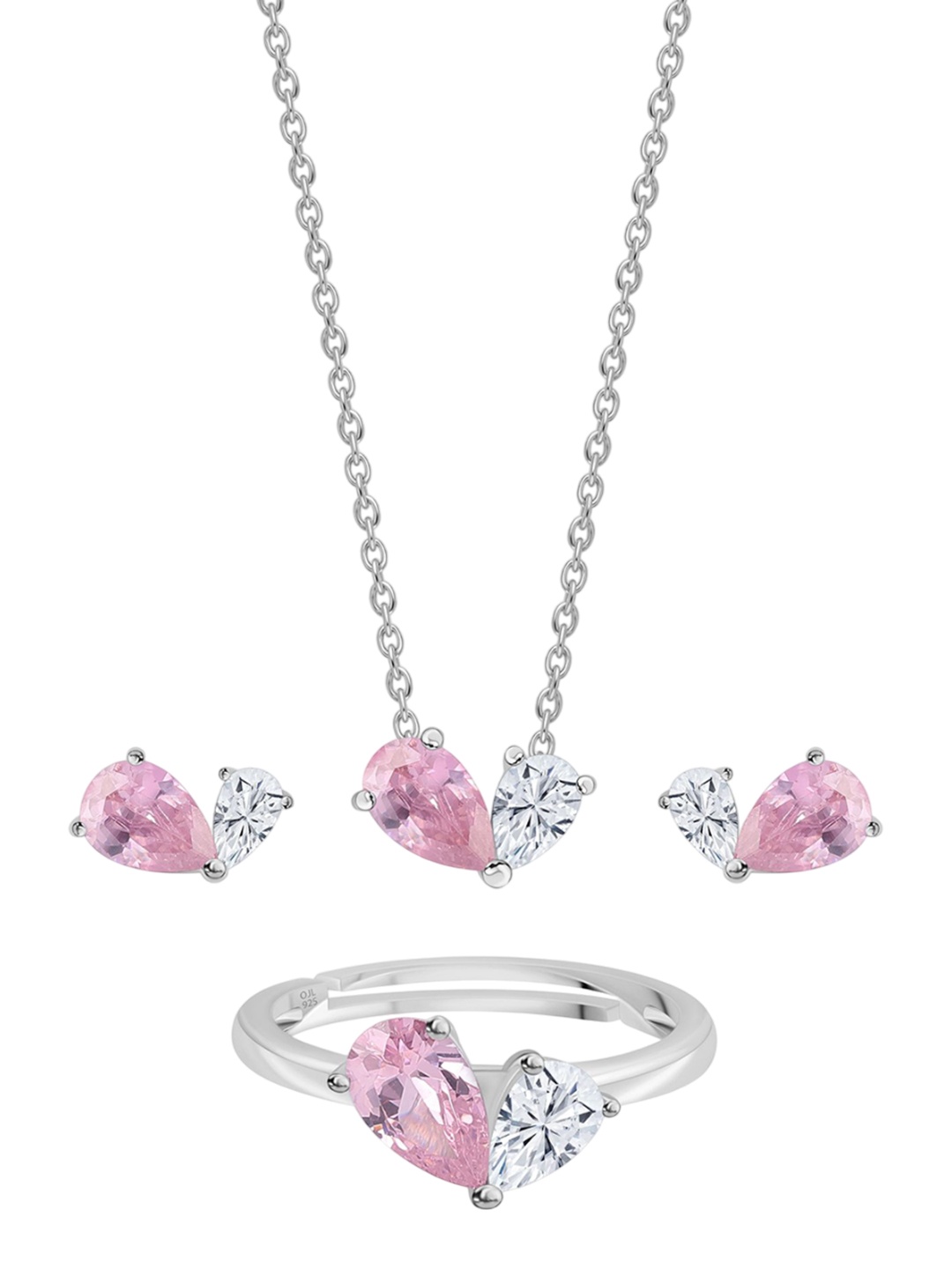 

Ornate Jewels 925 Sterling Silver Rhodium Plated AD Stone Studded Jewellery Set, Pink