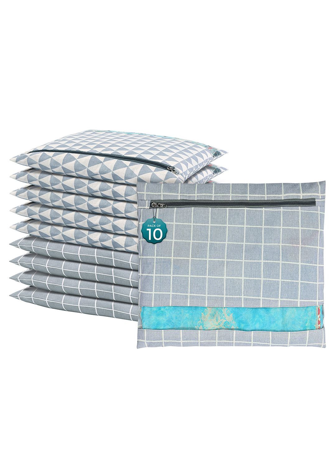 

Kuber Industries Grey 10 Pcs Regular Single Saree Cover Multi-Utility Storage Organisers