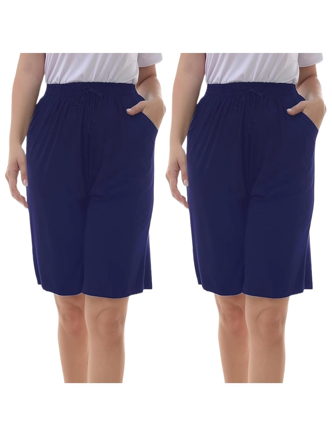 

NOTWILD Women Pack Of 2 Plus Size Cotton Mid-Rise Shorts, Navy blue