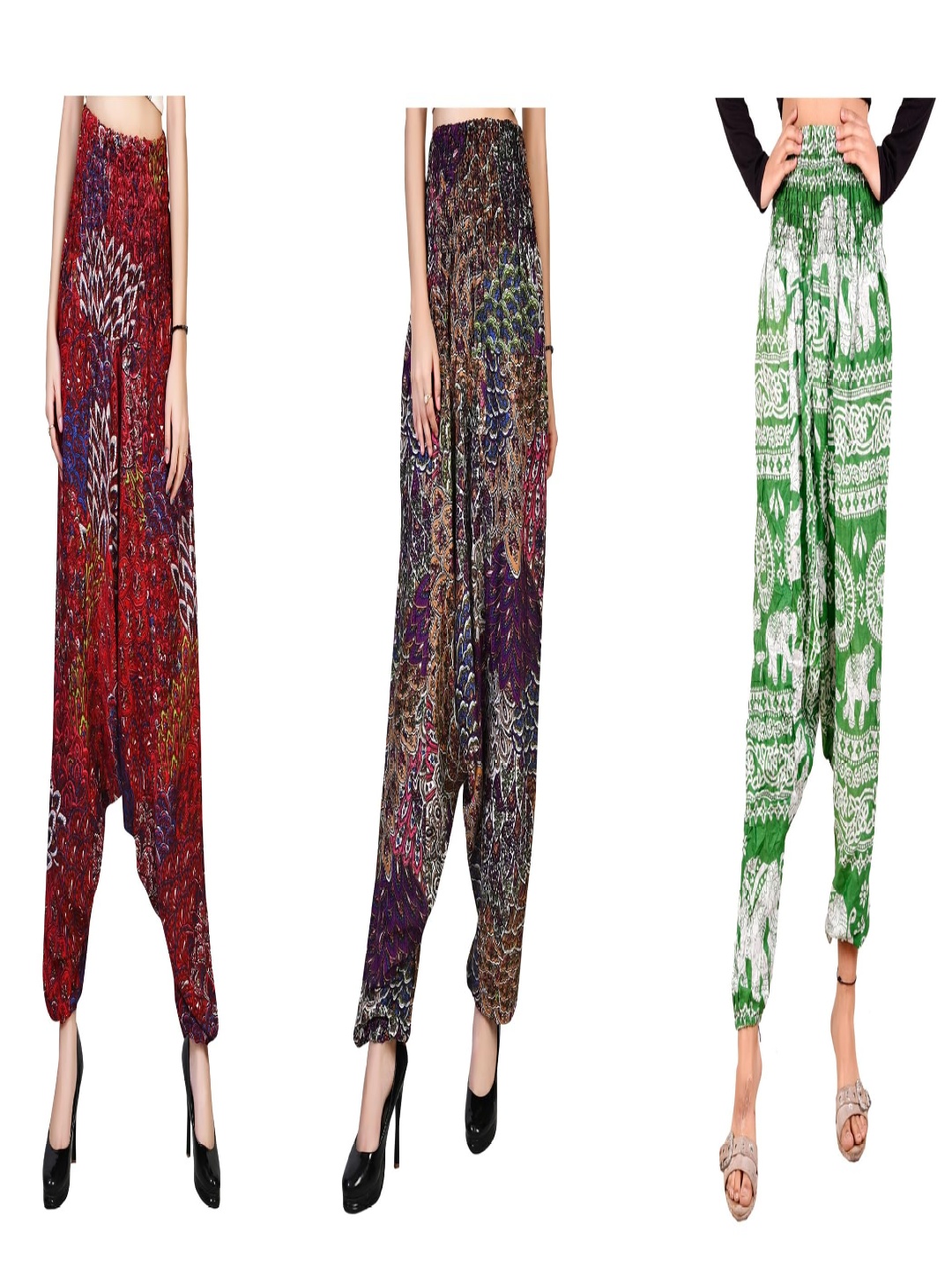 

NarNari Women Pack Of 3 Printed Mid-Rise Harem Pants, Maroon