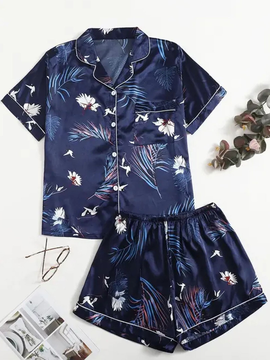 

SHINE N SHOW Women Printed Night suit, Navy blue