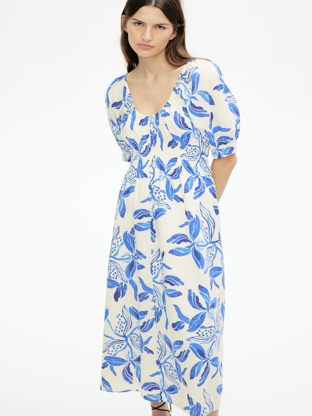 

H&M Smocked-Waist Cotton Dress, White