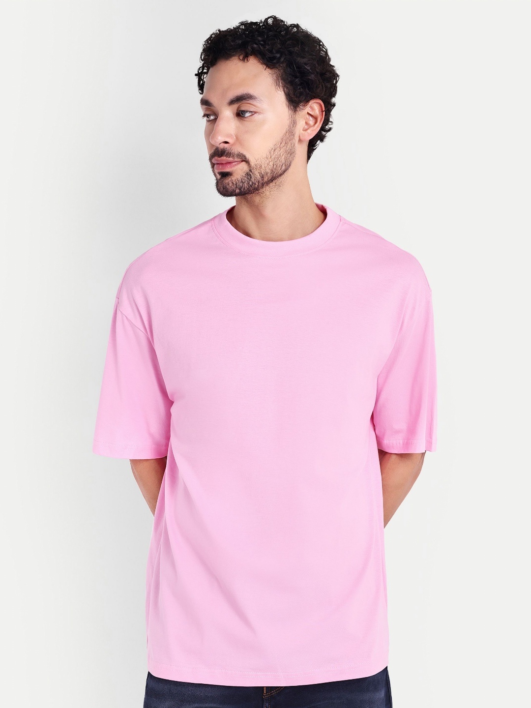 

House of Mool Men Drop-Shoulder Sleeves Pockets T-shirt, Pink