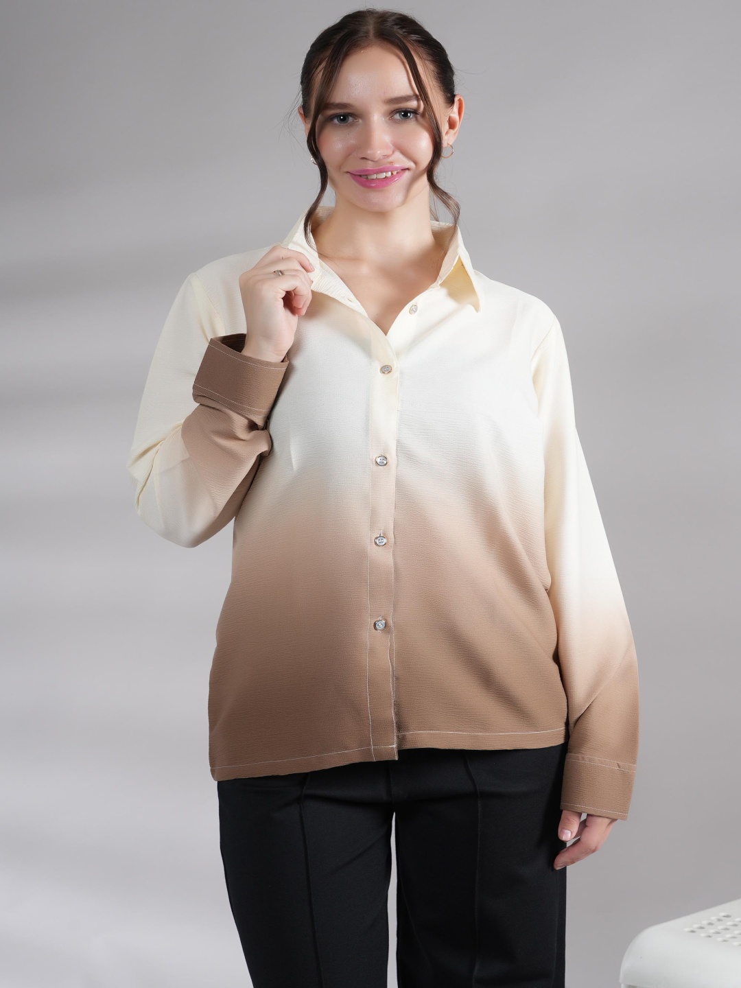 

NEYSA Women Spread Collar Dyed Casual Shirt, Brown