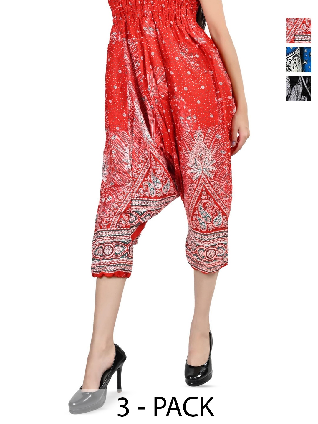 

NarNari Women Pack Of 3 Printed High-Rise Harem Pants, Orange