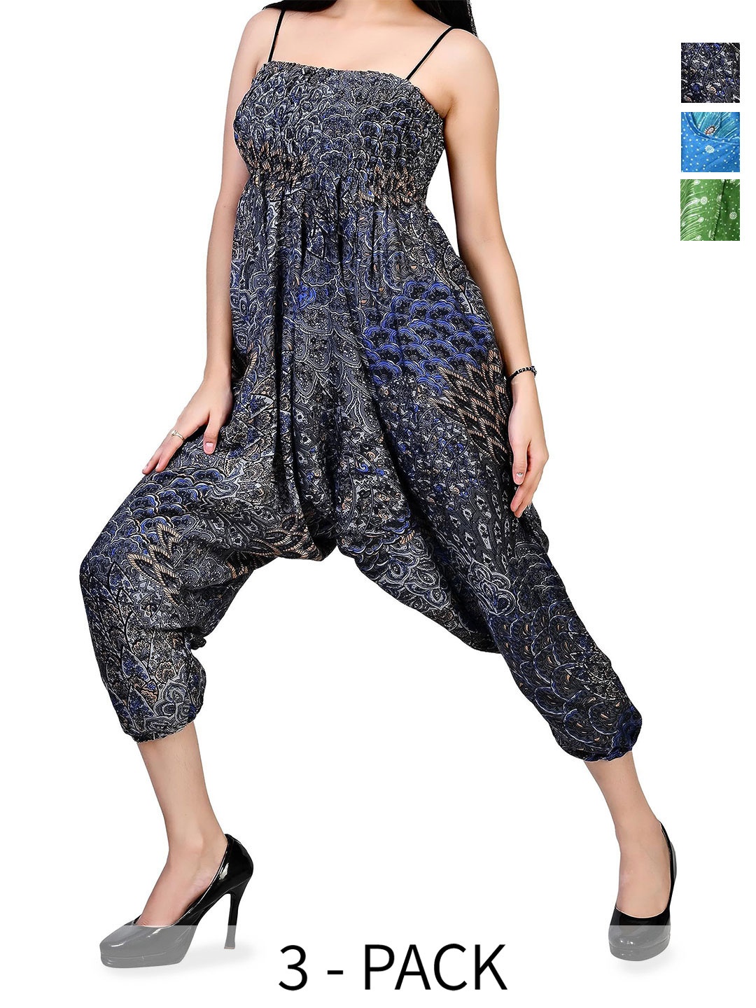 

NarNari Pack Of 3 Printed Mid-Rise Harem Pants, Blue