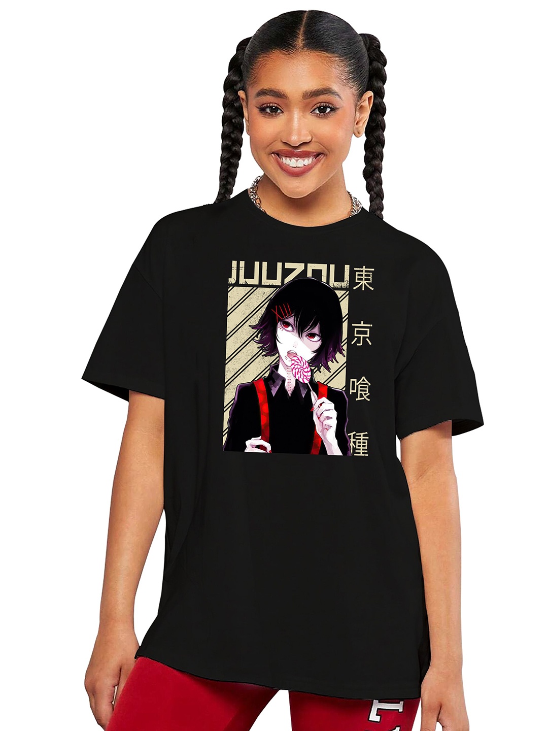

MODARUE Girls Typography Printed Drop-Shoulder Sleeves T-shirt, Black