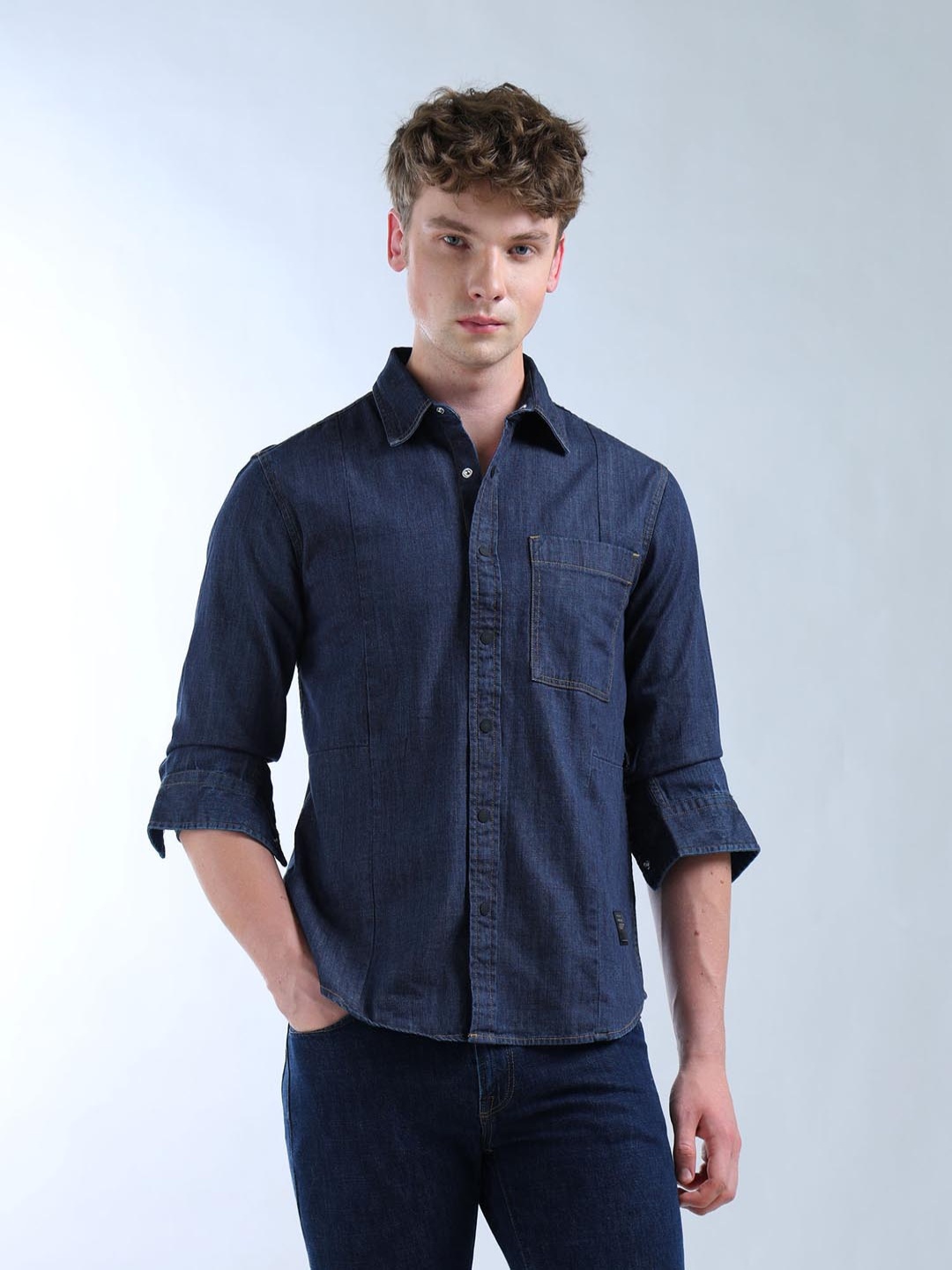 

Flying Machine Solid Regular Fit Shirt, Navy blue