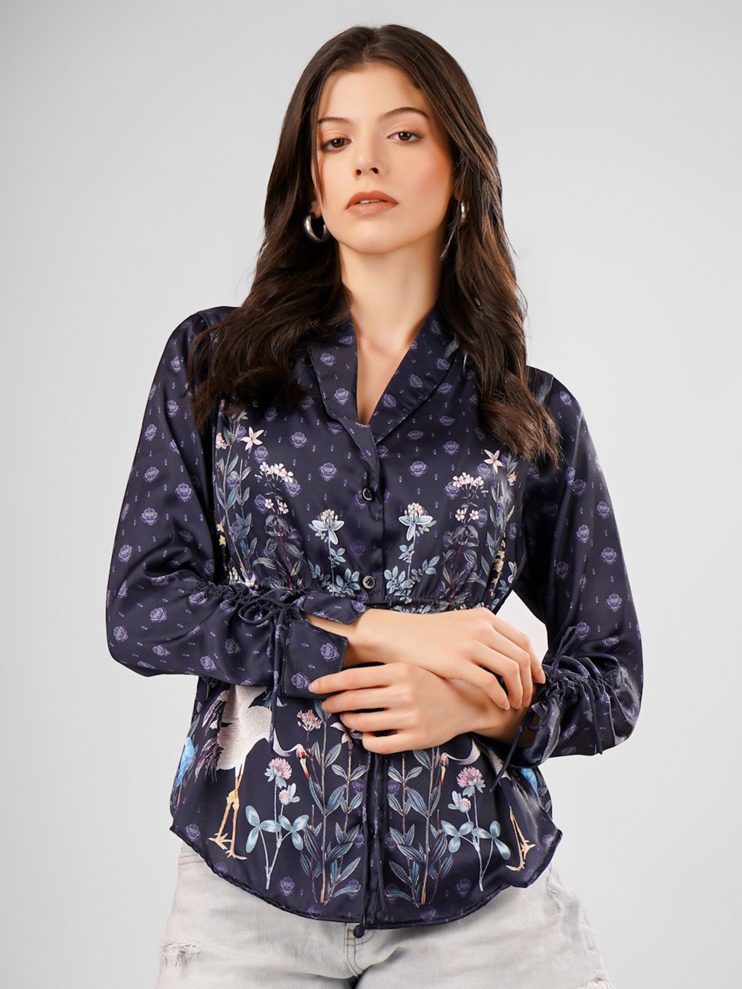 

Sukshat Floral Print Satin Top, Navy blue