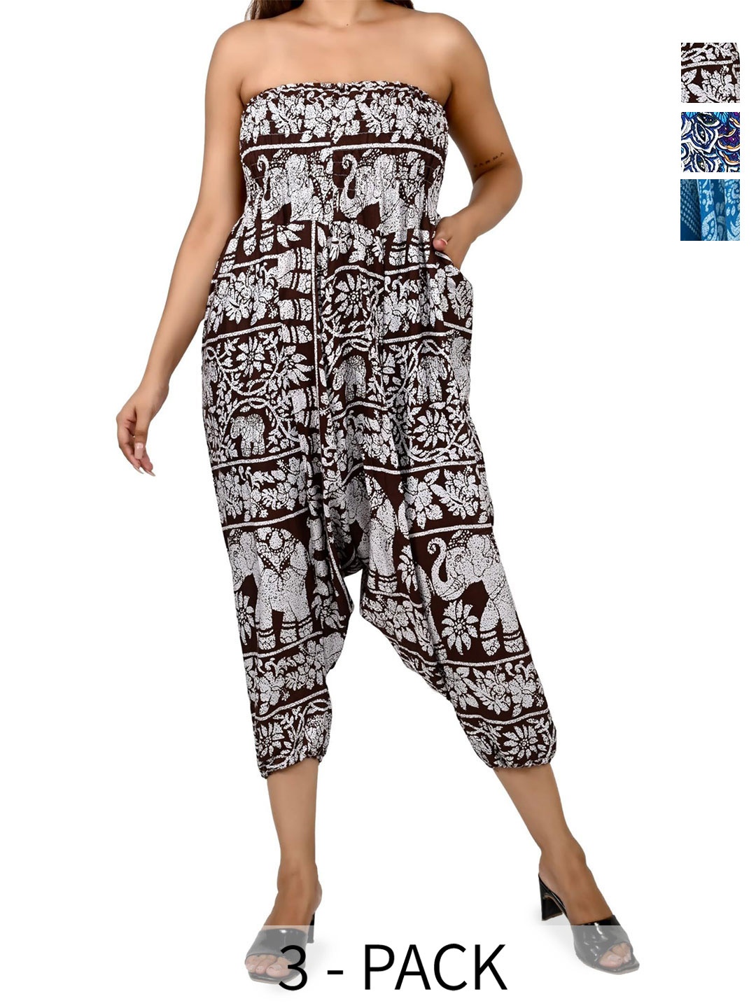 

NarNari Women Pack Of 3 Printed Mid-Rise Harem Pants, Blue