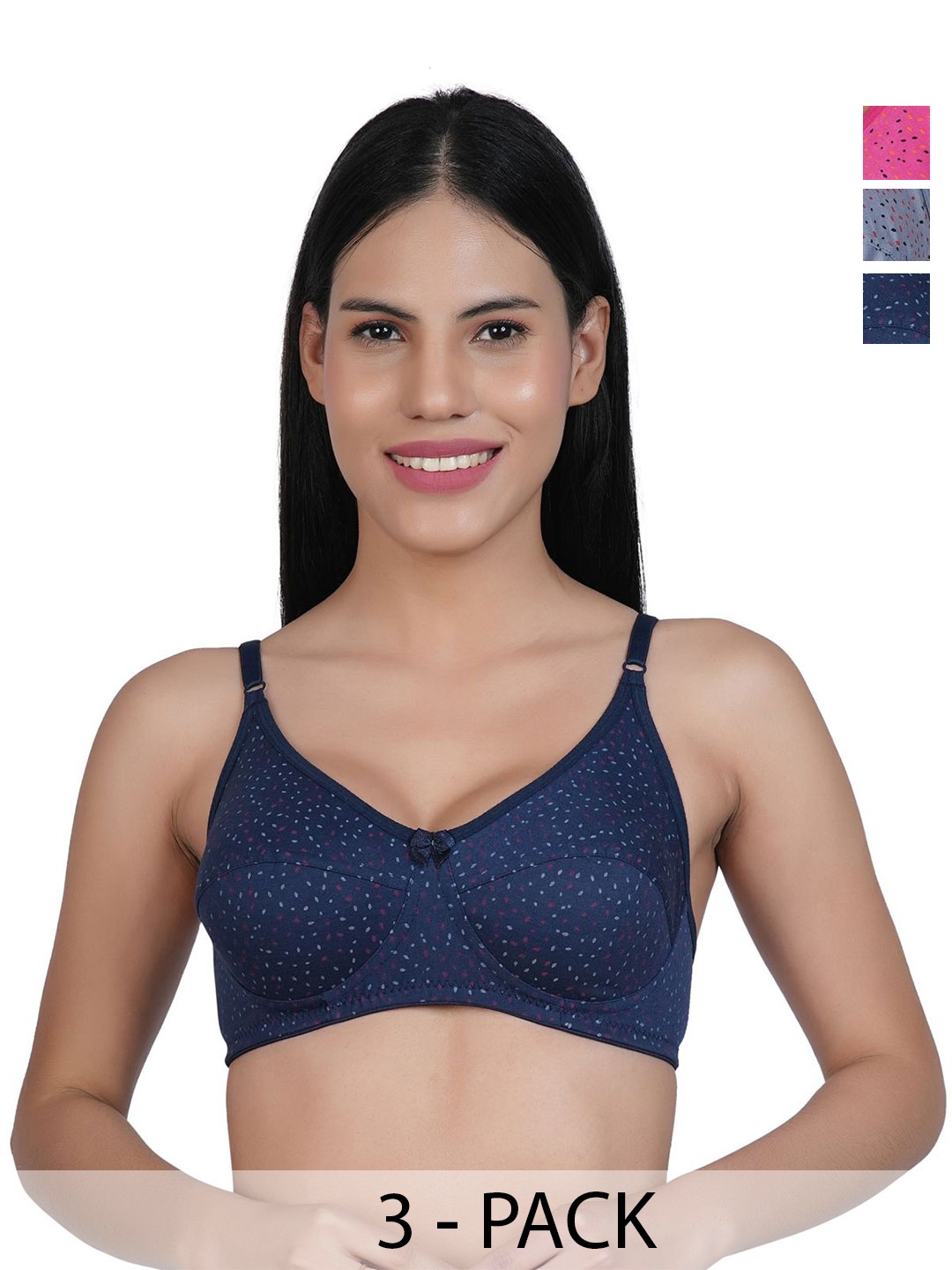 

Docare Floral Women Pack of 3 Full Coverage Bra, Pink