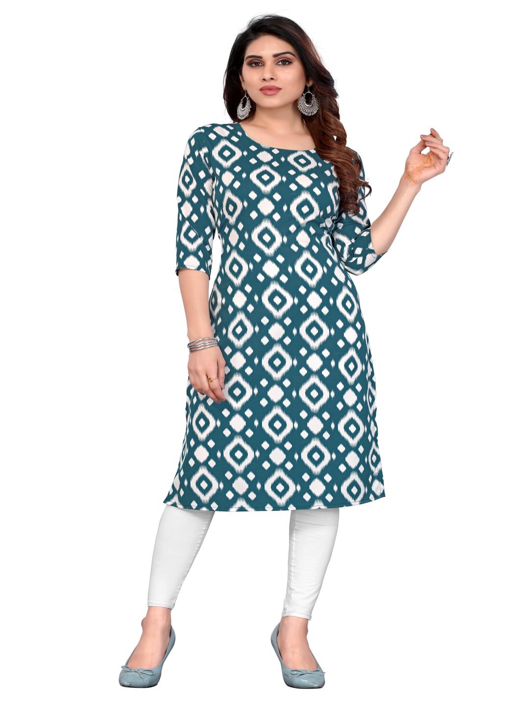 

KETAKI FASHION Selection Of 4 Geometric Printed Round Neck Straight Kurtas, Blue
