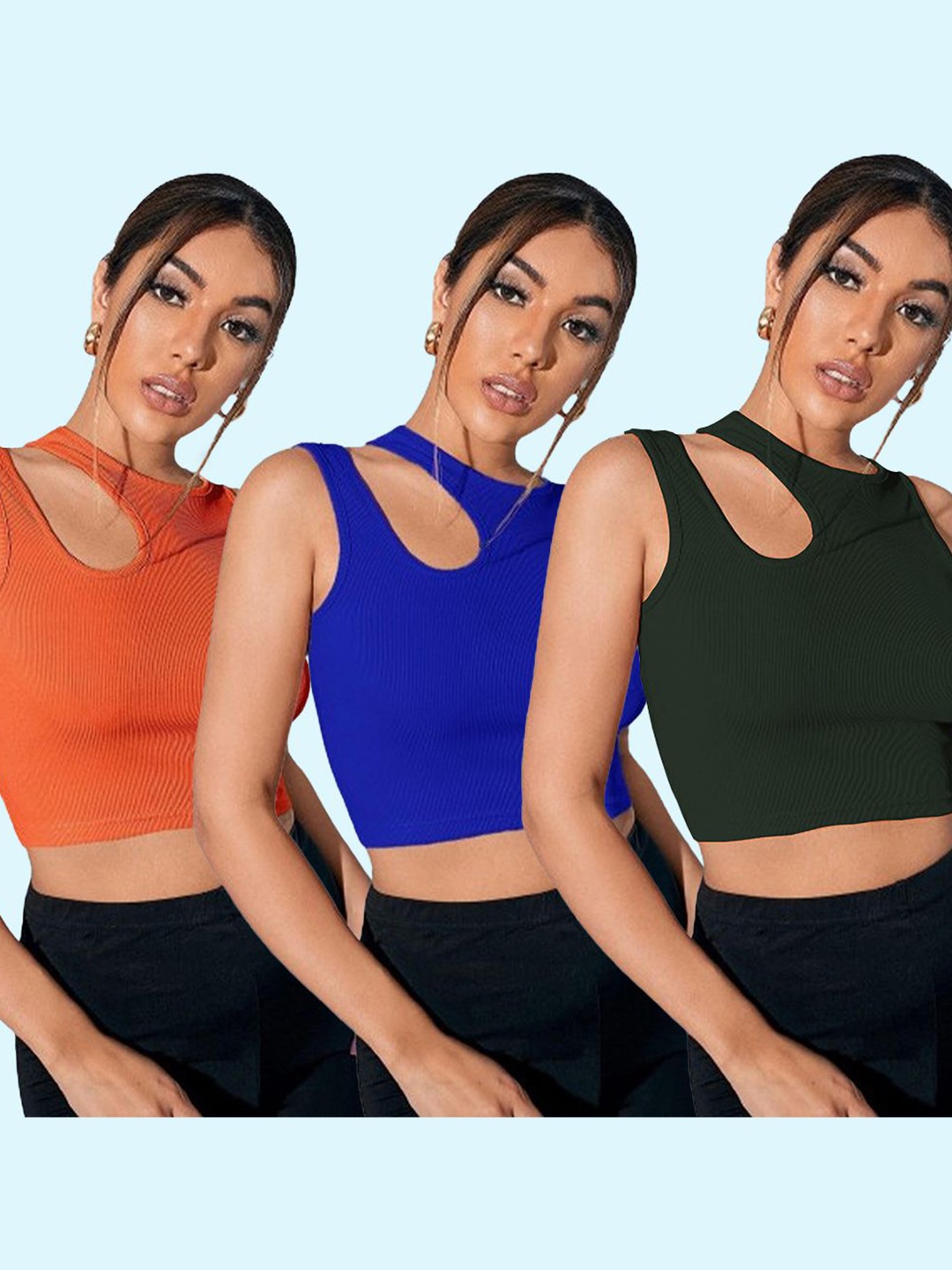 

Moda Rapido Women Pack of 3 Tank Crop Top, Black