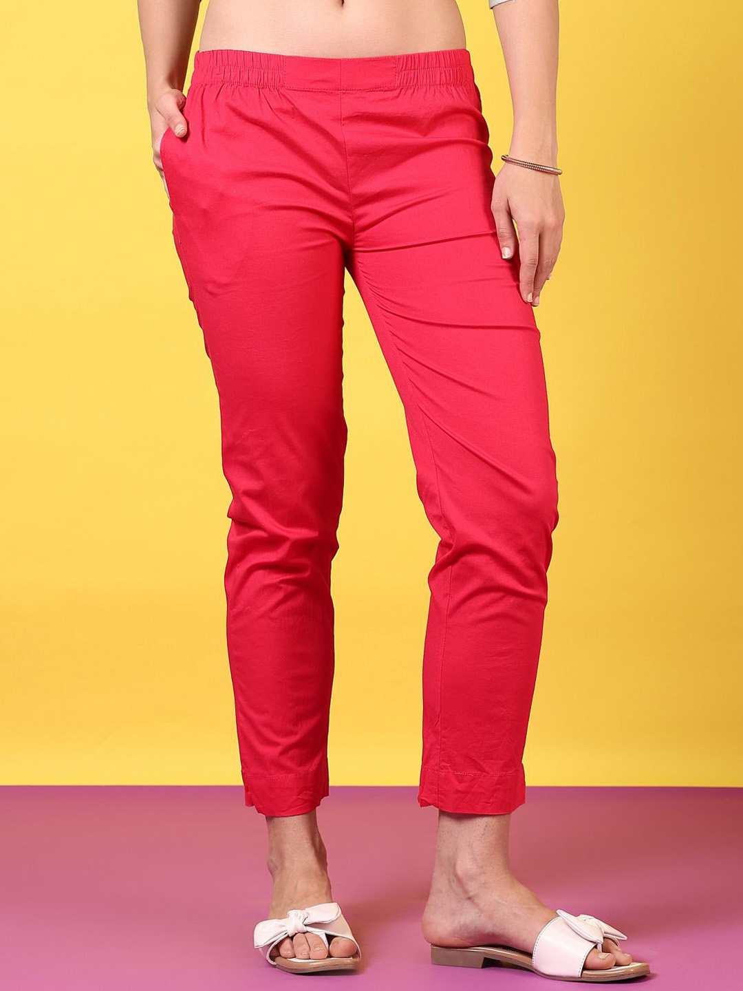 

V-Mart Women Regular Fit Mid-Rise Trousers, Coral